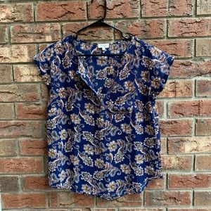 Short Sleeved Patterned Blue Blouse